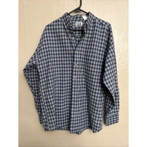 Vintage Farah Mens Large Blue Green Small Plaid Button Down‎ Collar Shirt